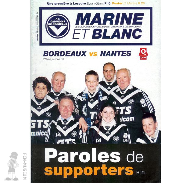 1999-00 27ème j Bordeaux Nantes (Programme)