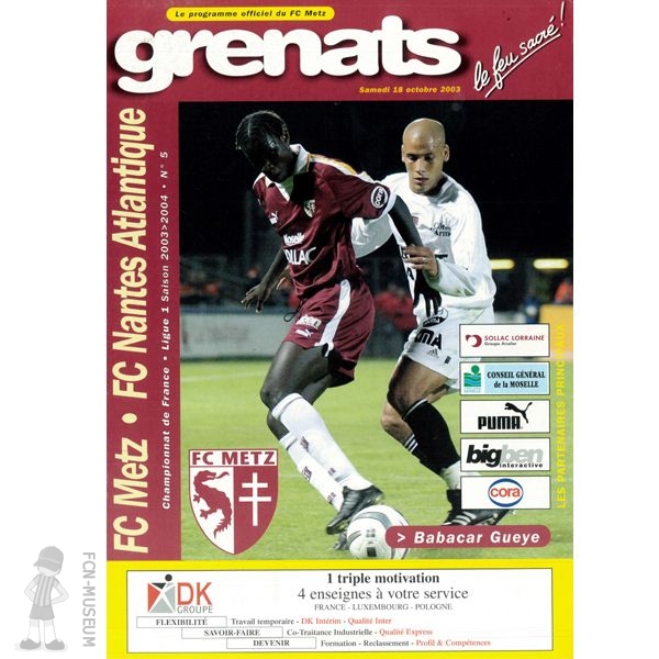 2003-04 10ème j Metz Nantes (Programme)