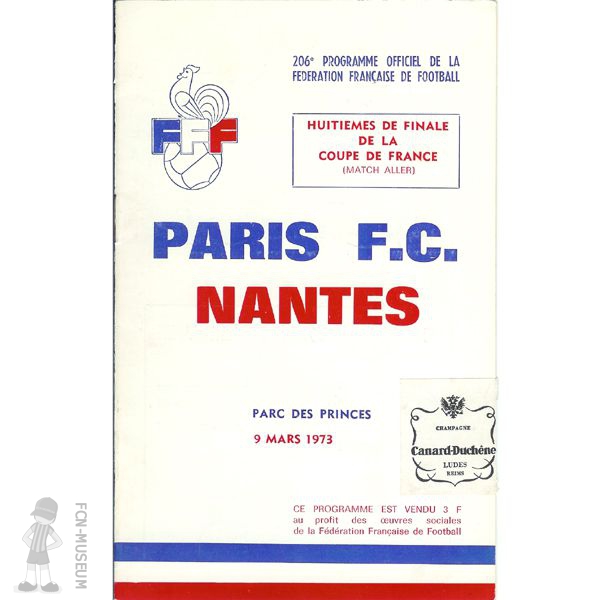 CdF 1973 8ème aller Paris FC Nantes (Programme)