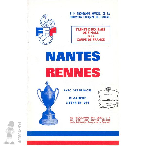 CdF 1974 32ème Nantes Rennes (Programme)