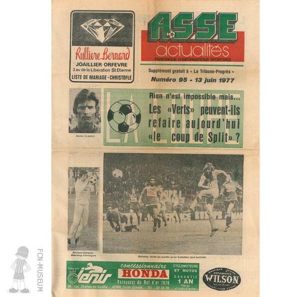 CdF 1977 Demi retour St Etienne Nantes (Programme)