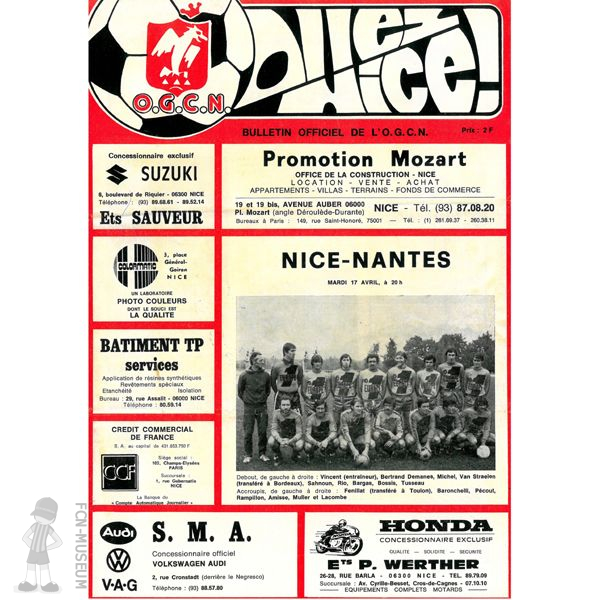 CdF 1979 8ème retour Nice Nantes (Programme)