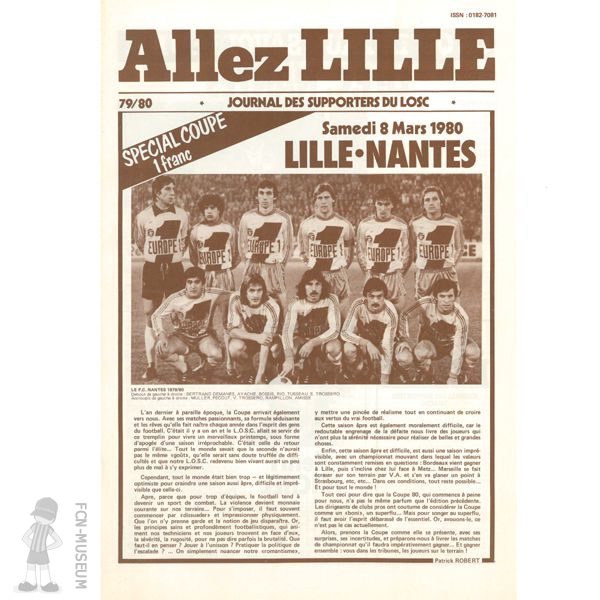 CdF 1980  16ème aller Lille Nantes (Programme)