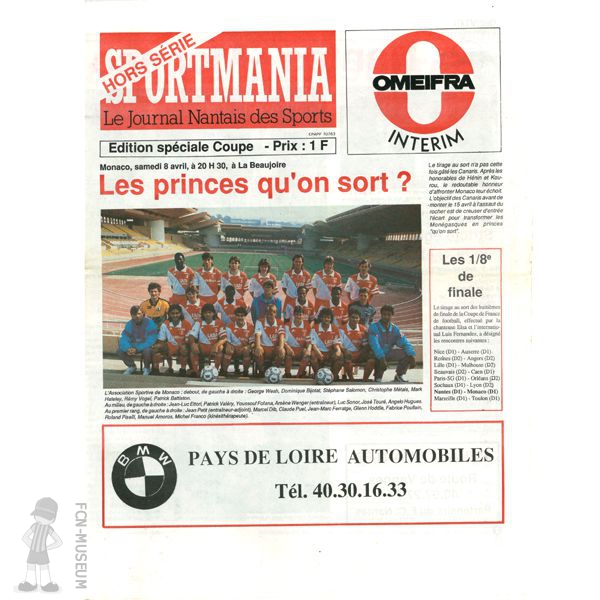 CdF 1989 8ème aller Nantes Monaco (Programme)