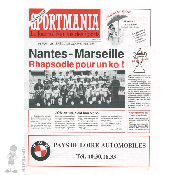 CdF 1991 Quart Nantes Marseille (Programme)