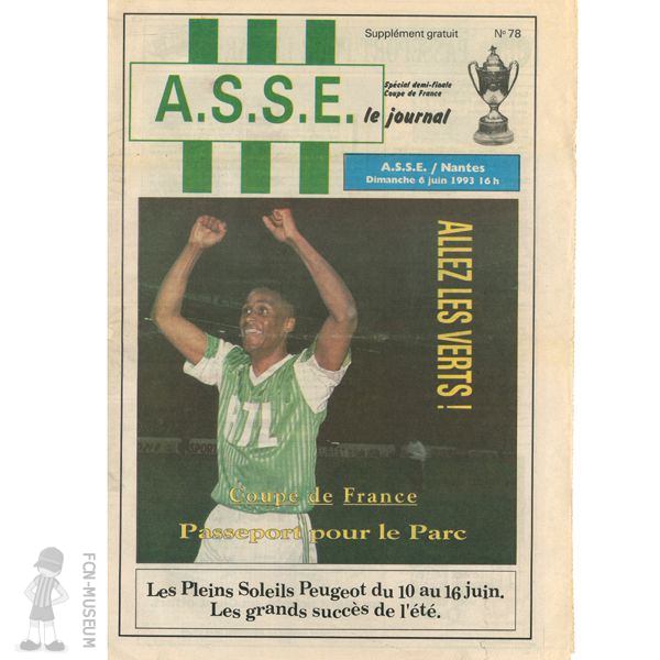 CdF 1993 Demi Saint Etienne Nantes (Programme)