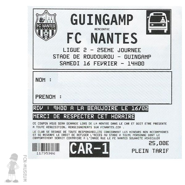 2012-13 25ème j Guingamp Nantes Ticket Déplacement