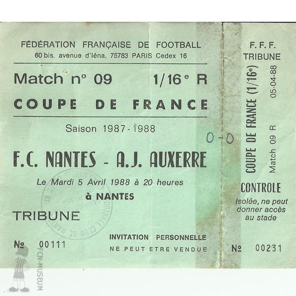 CdF 1988  16ème retour Nantes Auxerre