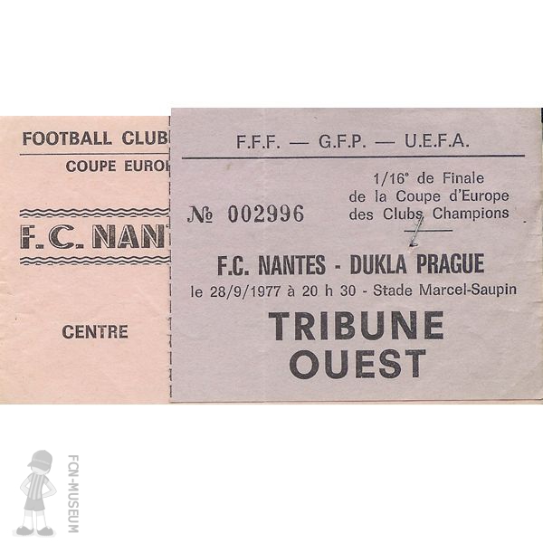 1977-78 16ème retour Nantes Dukla Prague (Billet)