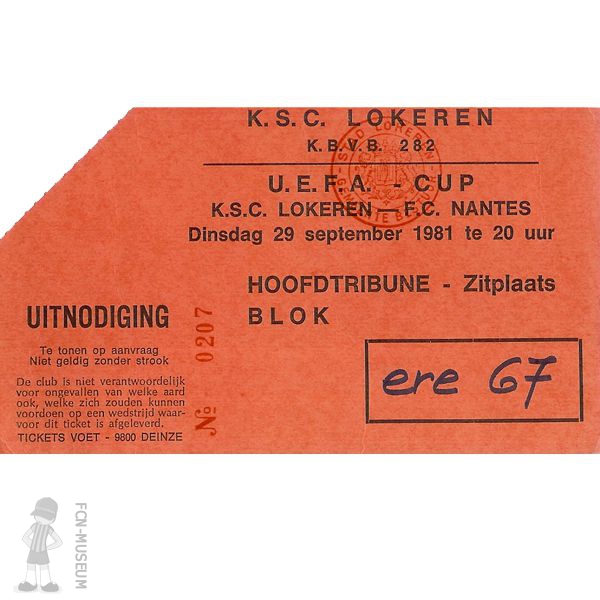 1981-82 32ème retour Lokeren Nantes a