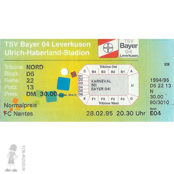 1994-95 quart aller Leverkusen Nantes - 1