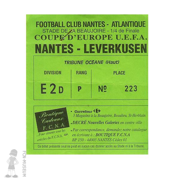 1994-95 quart retour Nantes Leverkusen - 1