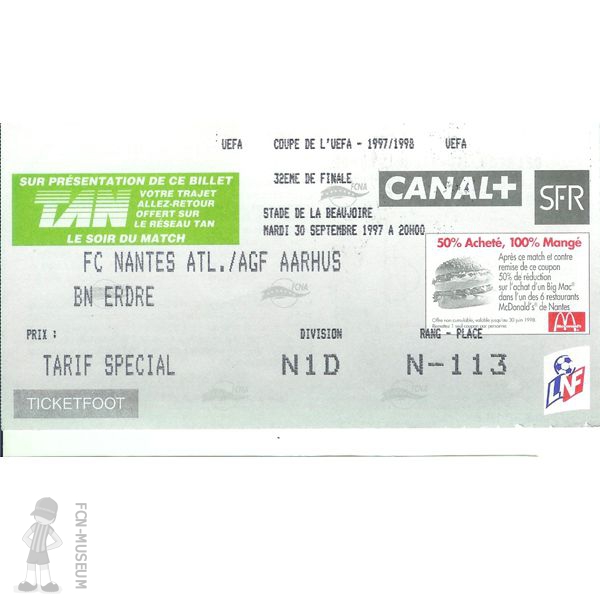 1997-98 32ème retour Nantes Aahrus - 2