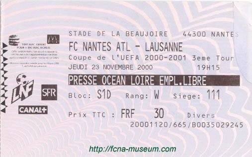 2000-01 16ème aller Nantes Lausanne - 2