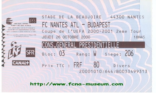 2000-01  2ème tour aller Nantes MTK Budapest - 2