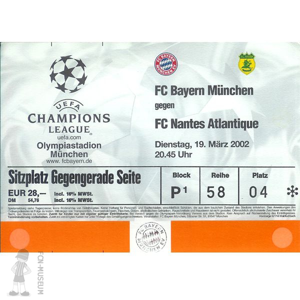 2001-02 2ème phase 6ème J. Bayern Nantes (Billet)