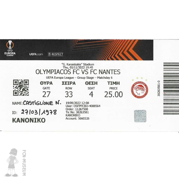 2022-23 Groupe 6ème J. Olympiakos Nantes