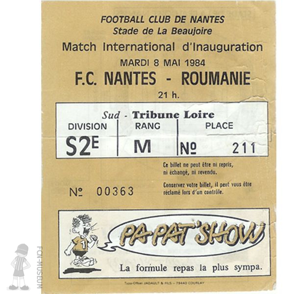 1983-84 amical Nantes Roumanie