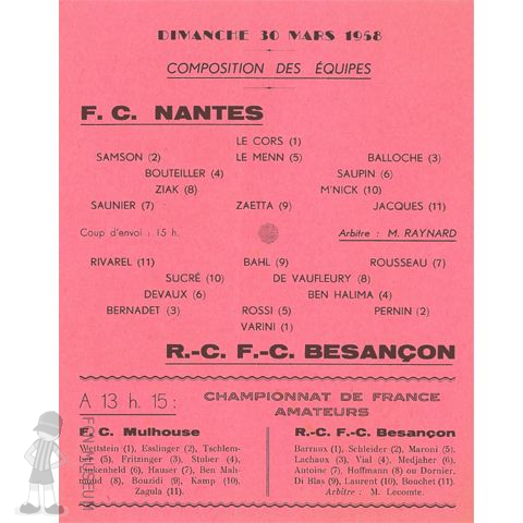 1957-58 32ème j Besançon Nantes (Feuille de match)