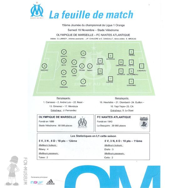 2005-06 15ème j Marseille Nantes (Feuille match) a