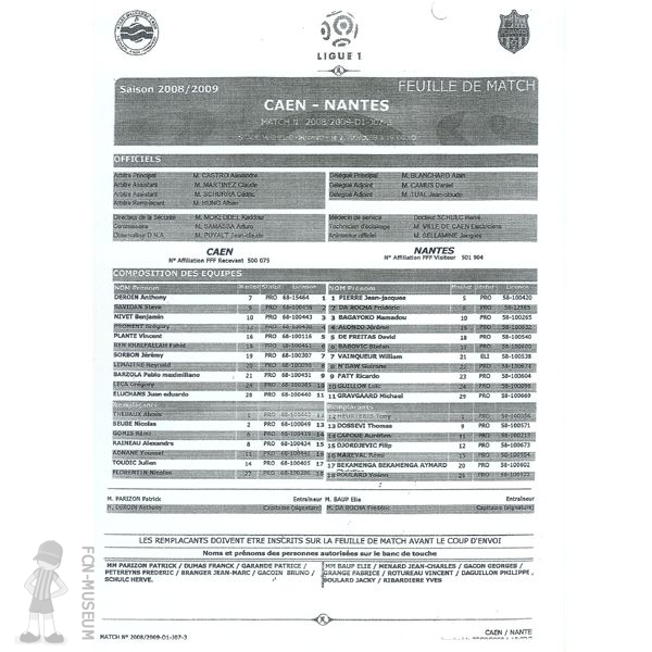 2008-09 07ème j Caen Nantes (Feuille match)