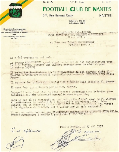 Contrat Joueur  1957