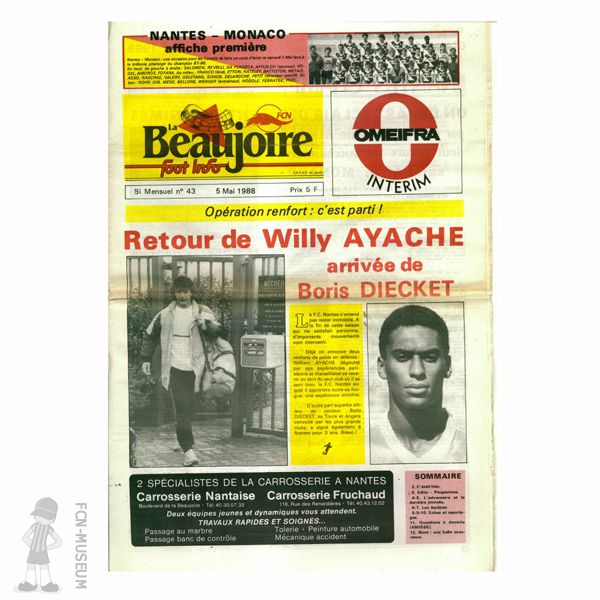1987-88 La Beaujoire n°43 "Retour de Willy Ayache"