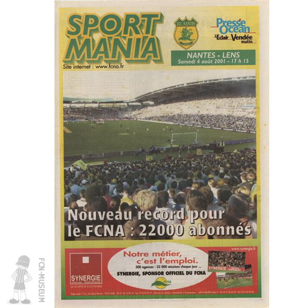 2001-02 02ème j Nantes Lens (programme)