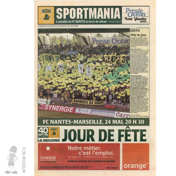 2002-03 38ème j Nantes Marseille (programme)